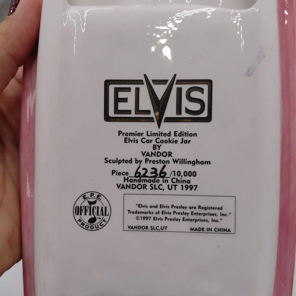 Vtg 90s Elvis Presley Pink Cadillac Cookie Jar ORIGINAL Box Certificate Numbered